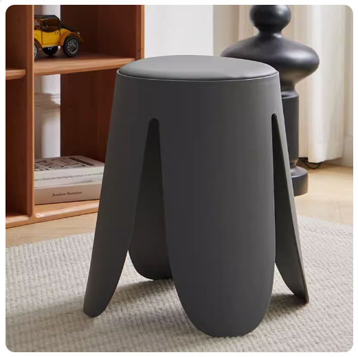 新款簡約加厚時尚塑料圓凳(素灰色)(尺寸:45*30*35*38CM)