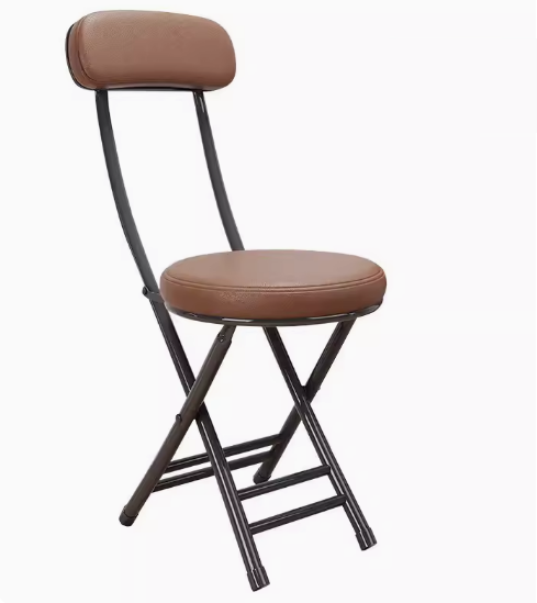 新款家用折疊靠背餐椅(黑架咖色)(尺寸:展開高76CM,坐寬30CM)