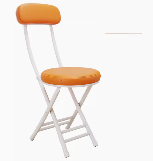 新款家用折疊靠背餐椅(白架桔色)(尺寸:展開高76CM,坐寬30CM)