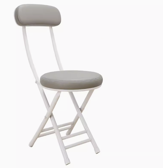 新款家用折疊靠背餐椅(白架灰色)(尺寸:展開高76CM,坐寬30CM)