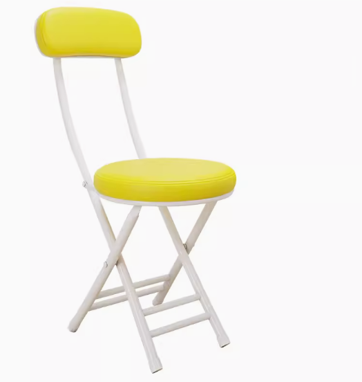 新款家用折疊靠背餐椅(白架黃色)(尺寸:展開高76CM,坐寬30CM)