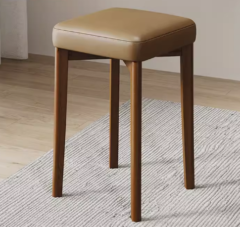 Hot selling comfortable solid wood soft-covered square bench (light coffee-PU leather + walnut legs) (size: 44*30CM)
