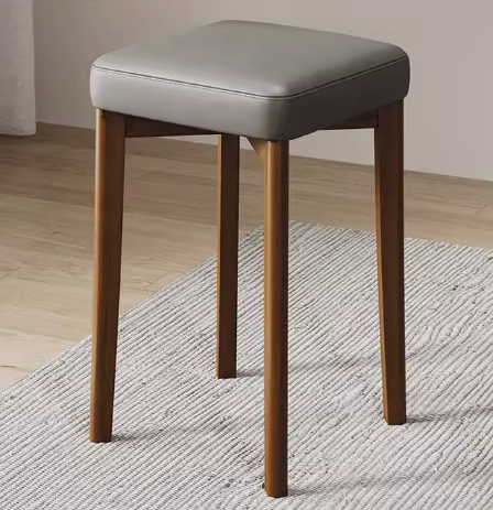 Hot selling comfortable solid wood soft-covered square bench (light gray-PU leather + walnut legs) (size: 44*30CM)