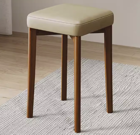 Hot selling comfortable solid wood soft-covered square bench (beige-PU leather + walnut legs) (size: 44*30CM)