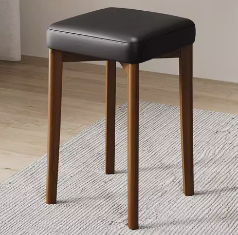 Hot selling comfortable solid wood soft-covered square bench (black-PU leather + walnut legs) (size: 44*30CM)