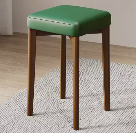 Hot selling comfortable solid wood soft-covered square bench (light green-PU leather + walnut legs) (size: 44*30CM)