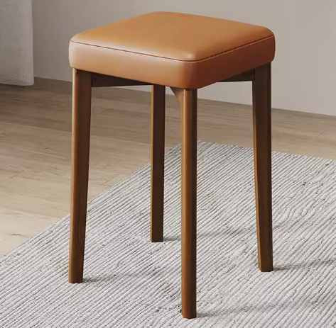 Hot selling comfortable solid wood soft-covered square bench (orange-PU leather + walnut legs) (size: 44*30CM)