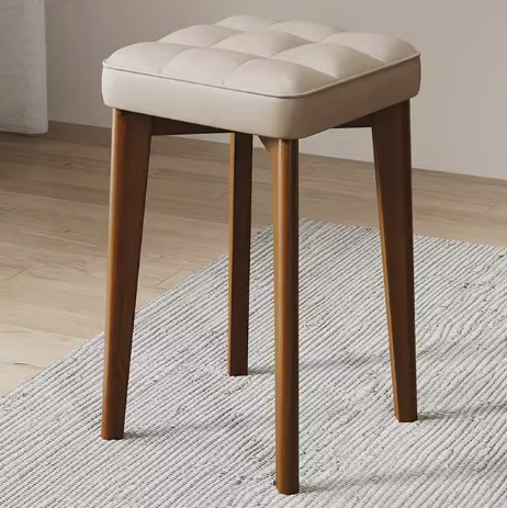 Hot selling comfortable solid wood soft-covered square bench (beige-PU leather + walnut legs) (size: 44*30CM)