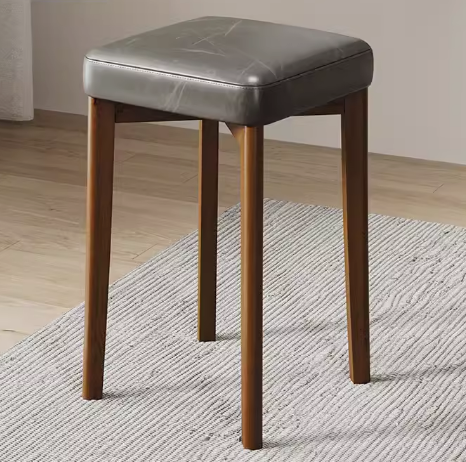 Hot selling comfortable solid wood soft-covered square bench (dark gray-oiled wax leather + walnut legs) (size: 44*30CM)