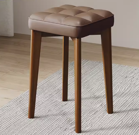 Hot selling comfortable solid wood soft-covered square bench (light coffee-PU leather + walnut legs) (size: 44*30CM)