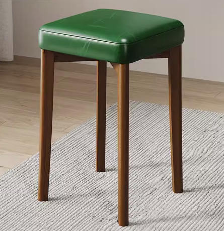 Hot selling comfortable solid wood soft-covered square bench (dark green-oiled wax leather + walnut legs) (size: 44*30CM)