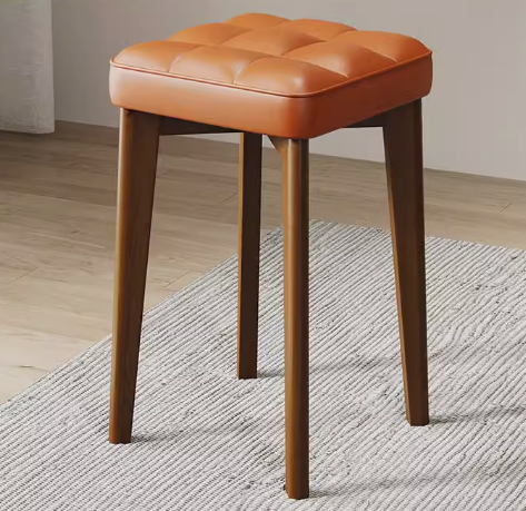 Hot selling comfortable solid wood soft-covered square bench (orange-PU leather + walnut legs) (size: 44*30CM)