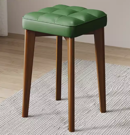 Hot selling comfortable solid wood soft-covered square bench (light green-PU leather + walnut legs) (size: 44*30CM)