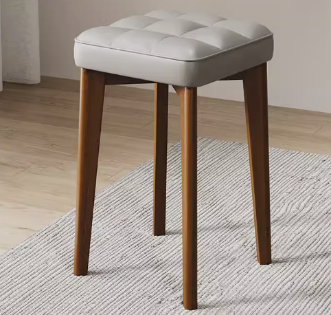 Hot selling comfortable solid wood soft-covered square bench (light gray-PU leather + walnut legs) (size: 44*30CM)
