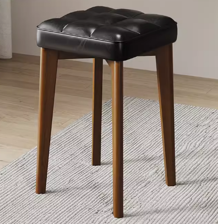 Hot selling comfortable solid wood soft-covered square bench (black-oiled wax leather + walnut legs) (size: 44*30CM)