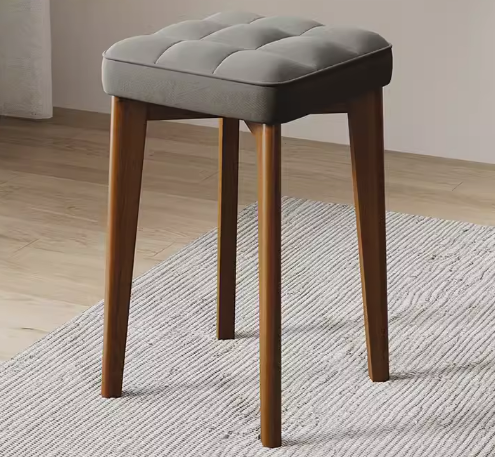 Hot selling comfortable solid wood soft-covered square bench (grey-tech cloth + walnut legs) (size: 44*30CM)