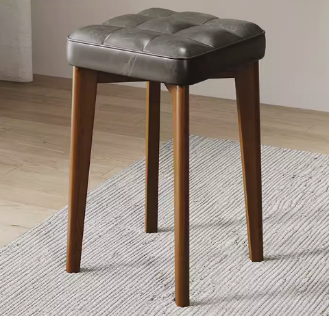 Hot selling comfortable solid wood soft-covered square bench (dark gray-oiled wax leather + walnut legs) (size: 44*30CM)