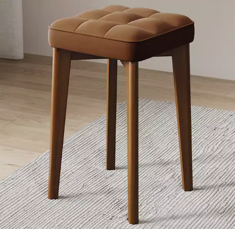 Hot selling comfortable solid wood soft-covered square bench (coffee color - technical cloth + walnut legs) (size: 44*30CM)