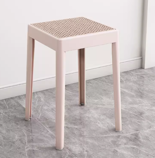 熱賣簡約加厚塑料方形凳子(粉色【仿藤坐面】)(尺寸:高46CM,坐寬29CM)