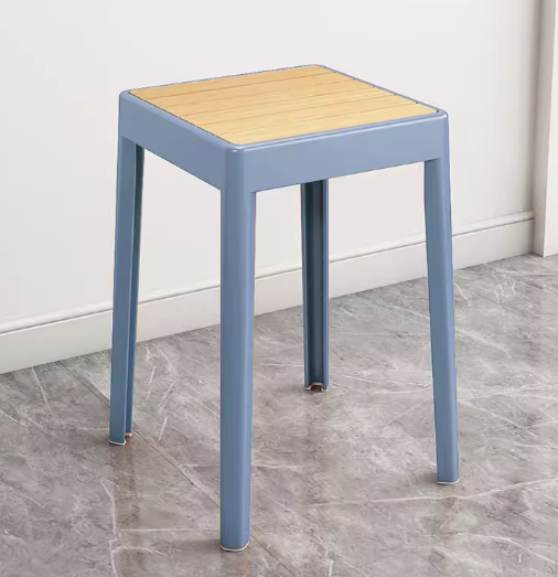 熱賣簡約加厚塑料方形凳子(藍色【木紋坐面】)(尺寸:高46CM,坐寬29CM)