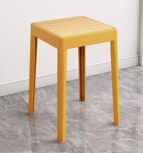 熱賣簡約加厚塑料方形凳子(黃色【木紋坐面】)(尺寸:高46CM,坐寬29CM)