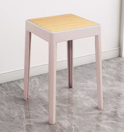 熱賣簡約加厚塑料方形凳子(粉色【木紋坐面】)(尺寸:高46CM,坐寬29CM)