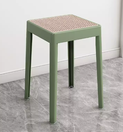 熱賣簡約加厚塑料方形凳子(綠色【仿藤坐面】)(尺寸:高46CM,坐寬29CM)