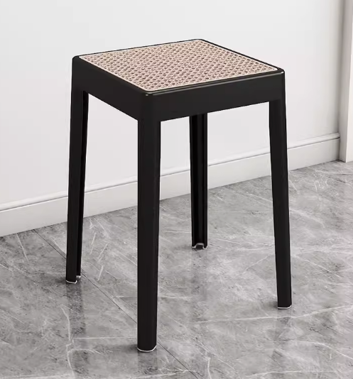熱賣簡約加厚塑料方形凳子(黑色【仿藤坐面】)(尺寸:高46CM,坐寬29CM)