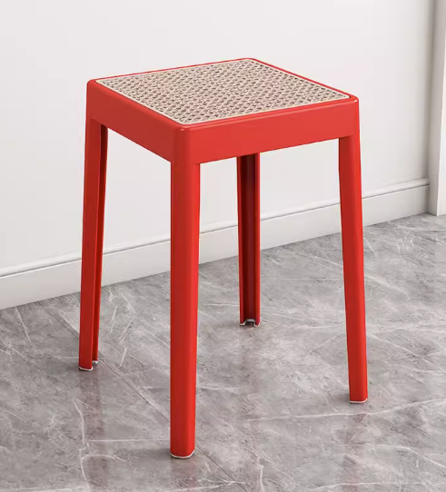 熱賣簡約加厚塑料方形凳子(紅色【仿藤坐面】)(尺寸:高46CM,坐寬29CM)