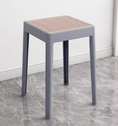熱賣簡約加厚塑料方形凳子(灰色【仿藤坐面】)(尺寸:高46CM,坐寬29CM)