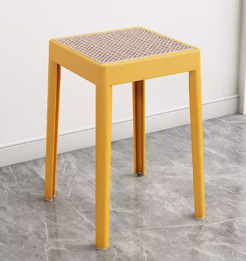 熱賣簡約加厚塑料方形凳子(黃色【仿藤坐面】)(尺寸:高46CM,坐寬29CM)