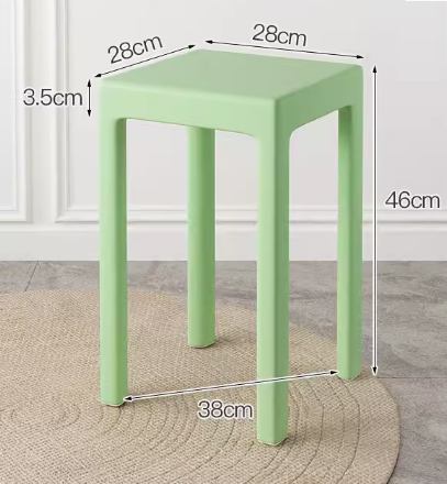 熱賣加厚可疊放簡約塑料方凳(實心腿-綠色)(尺寸:28*28*46CM)