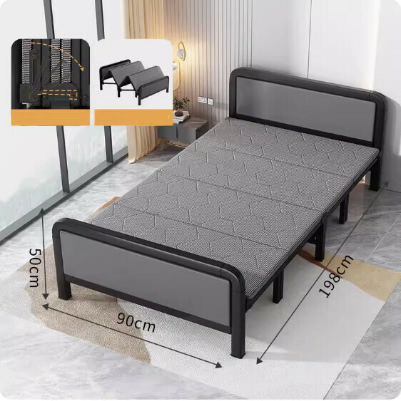 Hot selling simple folding bed ([thick soft bedside] classic black) [size: length 198*width 90cm]