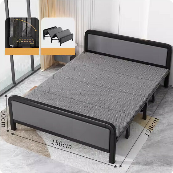 Hot selling simple folding bed ([thickened soft bedside] classic black) [size: length 198*width 150cm]