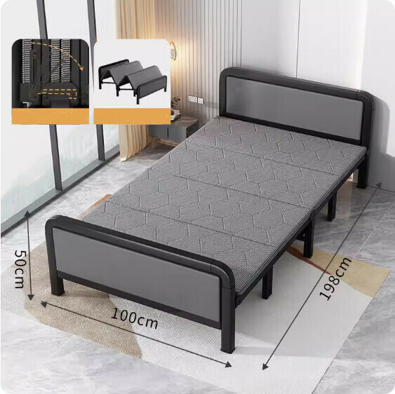 Hot selling simple folding bed ([thick soft bedside] classic black) [size: length 198*width 100cm]