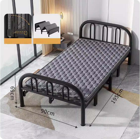 Hot selling simple folding bed ([Economic model] classic black + dual-purpose ice silk mattress) [size: length 195*width 90cm]