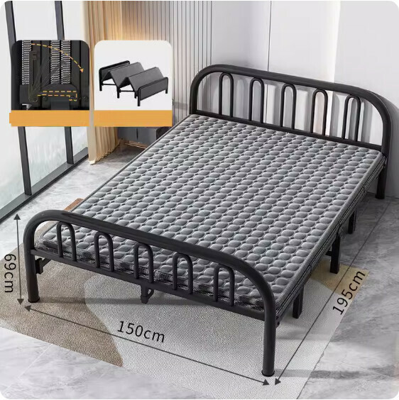 Hot Selling Simple Folding Bed ([Economic Model] Classic Black + Comfortable Flannel Mattress) [Dimensions: Length 190* Width 150cm]