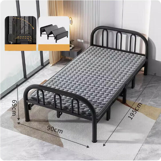Hot Selling Simple Folding Bed ([Economic Model] Classic Black + Comfortable Flannel Mattress) [Dimensions: Length 190* Width 90cm]