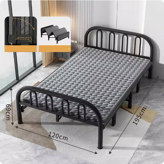 Hot Selling Simple Folding Bed ([Economic Model] Classic Black + Comfortable Flannel Mattress) [Dimensions: Length 190* Width 120cm]
