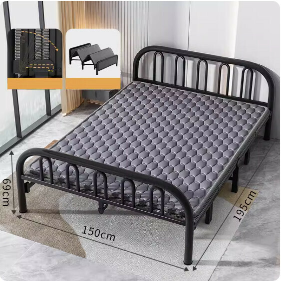 Hot Selling Simple Folding Bed ([Economic Model] Classic Black + Dual-Purpose Ice Silk Mattress) [Dimensions: Length 195* Width 150cm]