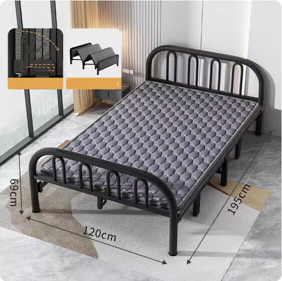 Hot Selling Simple Folding Bed ([Economic Model] Classic Black + Dual-Purpose Ice Silk Mattress) [Dimensions: Length 195* Width 120cm]