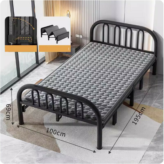 Hot Selling Simple Folding Bed ([Economic Model] Classic Black + Comfortable Flannel Mattress) [Dimensions: Length 190* Width 100cm]