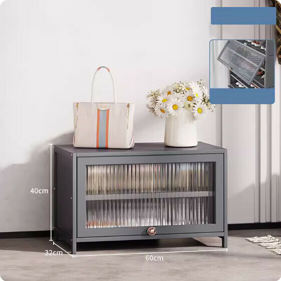 New solid wood shoe cabinet ([Changhong flip door] 3 layers - 60cm long) (grey)
