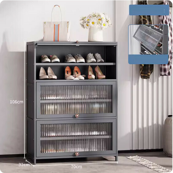 New solid wood shoe cabinet ([Changhong flip door] seven layers - length 70cm) (grey)