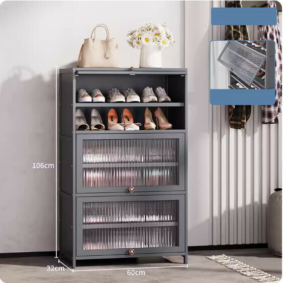 New solid wood shoe cabinet ([Changhong flip door] seven layers - length 60cm) (grey)
