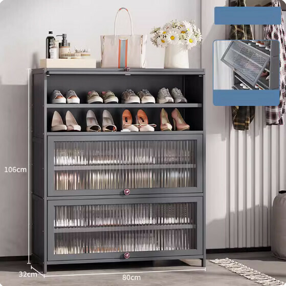 New solid wood shoe cabinet ([Changhong flip door] seven layers - 80cm long) (grey)