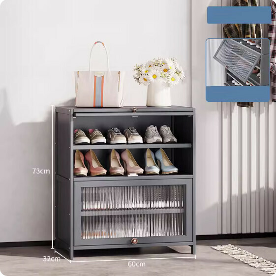 New solid wood shoe cabinet ([Changhong flip door] 5 layers - 60cm long) (grey)