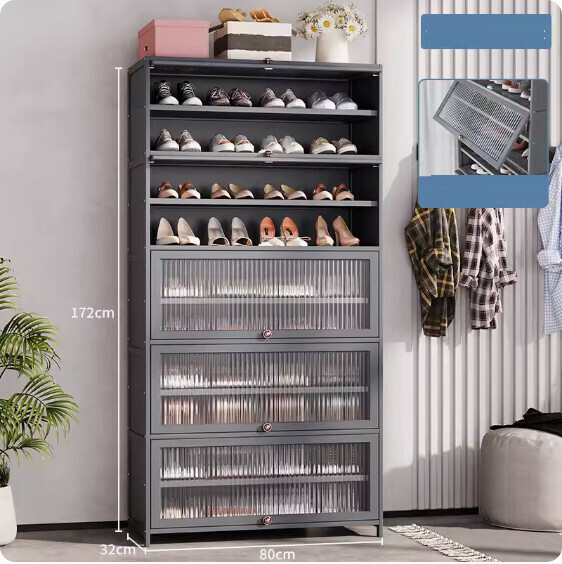 New solid wood shoe cabinet ([Changhong flip door] eleven layers - length 80cm) (grey)