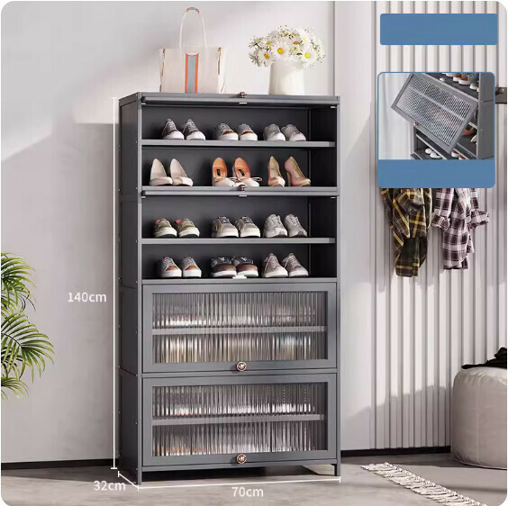 New solid wood shoe cabinet ([Changhong flip door] nine layers - length 70cm) (grey)