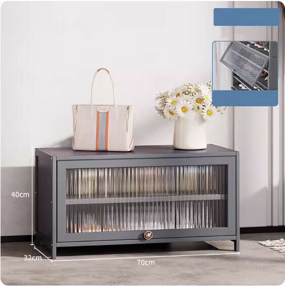 New solid wood shoe cabinet ([Changhong flip door] 3 layers - length 70cm) (grey)